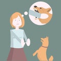 Fear of dogs. The girl is afraid of the dog.Vector illustration. Royalty Free Stock Photo