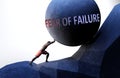 Fear of failure as a problem that makes life harder - symbolized by a person pushing weight with word Fear of failure to show that