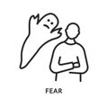 Fear flat line icon. Vector illustration a ghost scares a person. Mentally ill person