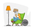 Fear, Mental Disorder Concept. Girl with Panic Attack Illness Crying Sitting in Armchair with Heavy Bob and Chain on Leg