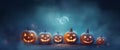 evil background horror blue halloween table mystery night fear spooky pumpkin. Generative AI.