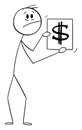 Feared Person Holding Dollar Currency Symbol, Vector Cartoon Stick Figure Illustration