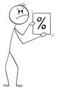 Feared Person Holding Percent Symbol, Vector Cartoon Stick Figure Illustration