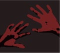 Feared raised hands for protection Illustration of pain clean vector red hands over dark gray background sex abuse labour Royalty Free Stock Photo