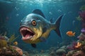 Fearful piranha with teeth and open mouth in water Royalty Free Stock Photo