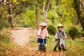 Fearless and active girl on a balance bike