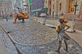 The Fearless Girl statue facing Charging Bull in Lower Manhattan New York