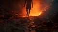 Fearless Journey: A Person Walking on Scorching Hot Coals Royalty Free Stock Photo