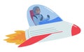 Fearless Kid Astronaut Soars Through The Cosmos On A Vibrant Shuttle, Surrounded By Twinkling Stars, Vector Illustration