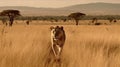 A lion chasing after a prey in the savanna created with Generative AI