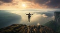 Fearless Mountain Man Takes the Plunge from Cliff\'s Edge