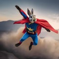 A fearless rabbit wearing a superhero costume, leaping through the air to save the day4