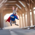 A fearless rabbit wearing a superhero costume, leaping through the air to save the day5