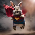 A fearless rabbit wearing a superhero costume, leaping through the air to save the day2