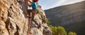 Fearless Woman Rock Climber Conquering the Cliff. Generative AI