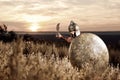 Fearless young Spartan warrior posing in the field Royalty Free Stock Photo