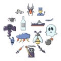 Fears phobias icons set, cartoon style