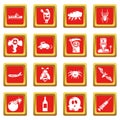 Fears phobias icons set red square vector