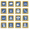 Fears phobias icons set blue square vector