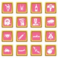 Fears phobias icons set pink square vector