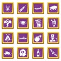 Fears phobias icons set purple square vector