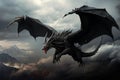 Fearsome Flying black dragon. Generate Ai