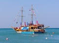 Feast of Neptune Day, costume show on a ship with a floating stage on the waves of the black sea