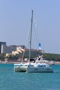 Feast of Neptune Day, costume show on a yacht on the waves of the Black Sea