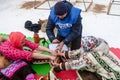 Feast of reindeer herders and fishermans. Women compete in tug-of-war