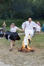 Feast of St. John in Slovakia. People jump over the fire at the festival