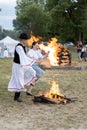 Feast of St. John in Slovakia. People jump over the fire at the festival