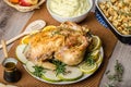 Feasting - stuffed roast chicken with herbs