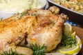 Feasting - stuffed roast chicken with herbs