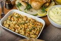 Feasting - stuffed roast chicken with herbs