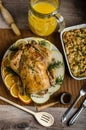 Feasting - stuffed roast chicken with herbs