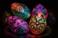 Colorful painted easter eggs on a black background, vector illustration Royalty Free Stock Photo