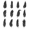 Feather, antique pen black vector icons isolated on white background Royalty Free Stock Photo