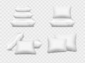 Feather bed cushions compositions, white mockup. Realistic down side of sofa product, square cotton pile, textile for