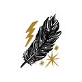 Feather boho magical vintage distressed art symbol or label