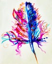 Feather bright and colorful. Hand painted Royalty Free Stock Photo