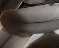 Feather closeup. Top view. Brown, grey, feather closeup details. Royalty Free Stock Photo
