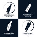 Feather, elegant pen, law firm, lawyer, writer literary vector logos set