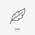 Feather flat line icon. Soft, light weight feature sign. Thin linear logo Royalty Free Stock Photo