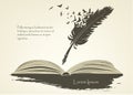 Feather with flying birds and open book