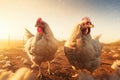 Yard chickens rooster outside hen livestock horizontal white free chick Royalty Free Stock Photo