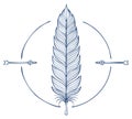 Feather Graphic Illustration with Arrows in a Circular Design for Boho or Tribal Themes Royalty Free Stock Photo