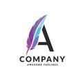 Feather incorporated with letter a logo vector Royalty Free Stock Photo