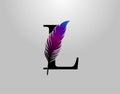 Feather L Letter Brand Logo icon, vector design concept feather with letter for initial luxury business, firm, law service,