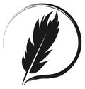 Feather logo. Writing quill stroke black icon Royalty Free Stock Photo