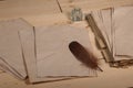 Feather and old papers Royalty Free Stock Photo